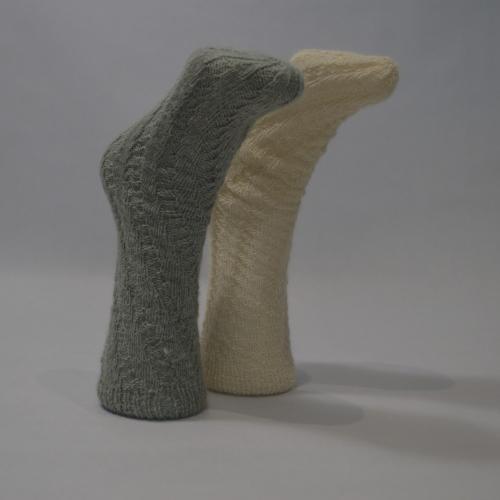 Twisted Cable Ankle Length Heel-less Alpaca Socks