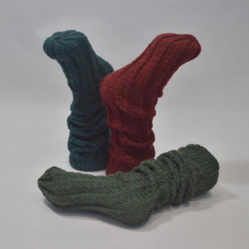 Twisted Cable Calf Length Heel-less Wool Socks