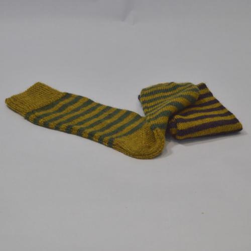 Calf Length Two Colour Stripe Wool Socks