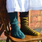 Twisted Cable Calf Length Heel-less Wool Socks